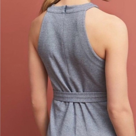 ANTHROPOLOGIE Stretch Jersey Knit Belted Halter Sleeveless Top L Blue Gray - Picture 3 of 12